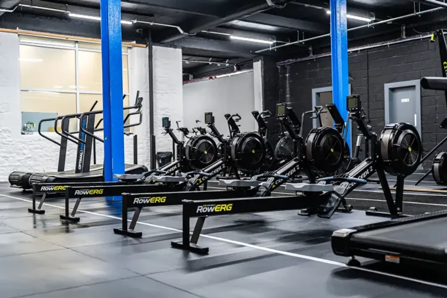 RowErg machines lined up beside a treadmill