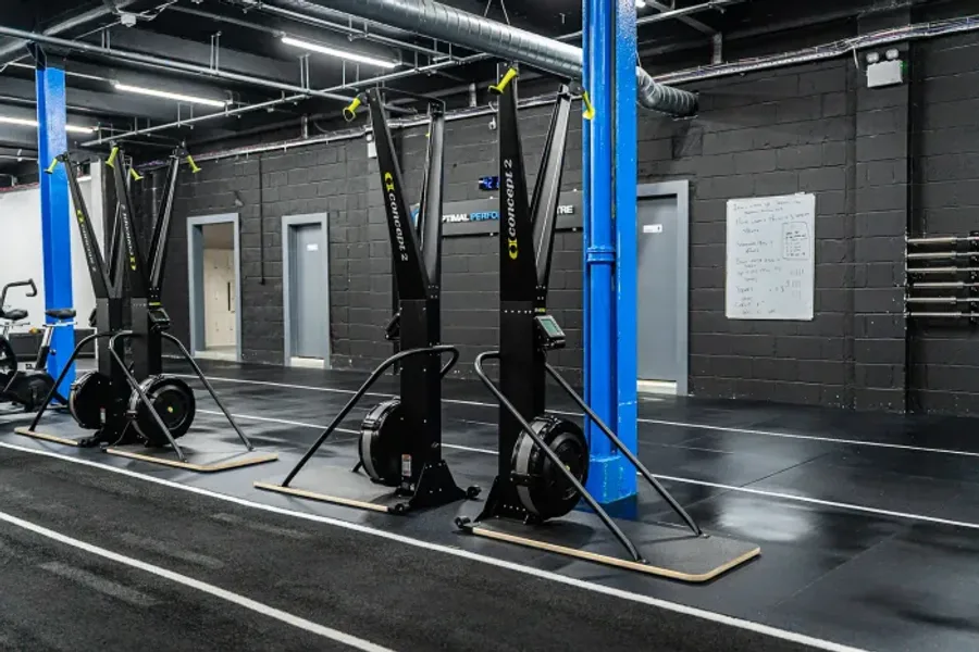 Ski-erg stations on the training floor