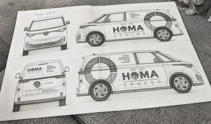 HOMA Spaces van livery design sketch